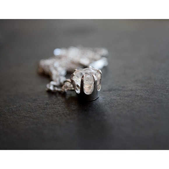 Sterling Silver Raw Diamond Necklace, Rough Diamond Necklace - Picture 4 of 4